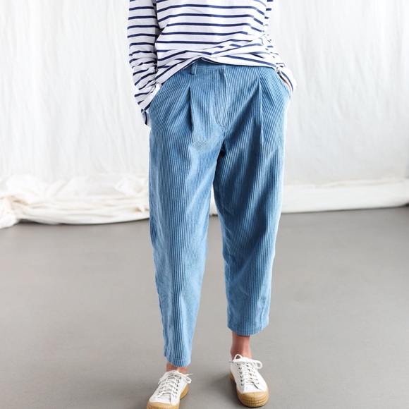 OffOn Clothing baby blue tapered leg menswear wide wale cord trousers. - Picture 3 of 10